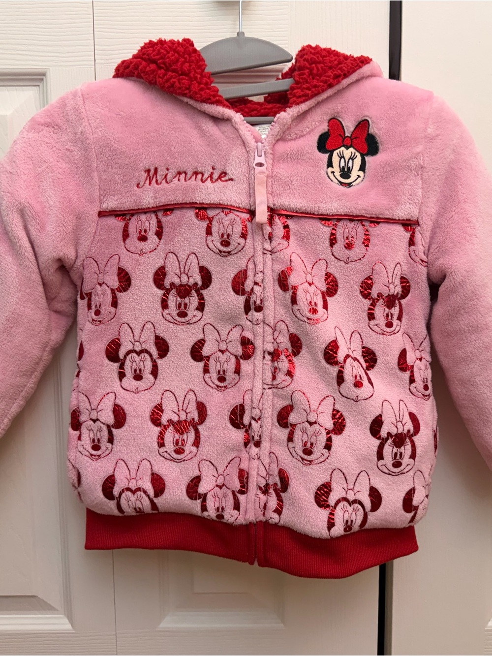 Disney Pink and Red Minnie Mouse Plush Zip-Up Hoodie